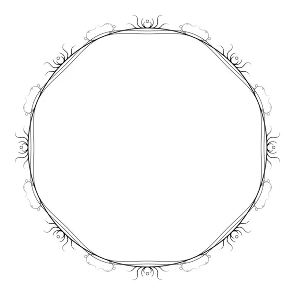 Abstract Black Simple Line Circle Leaf Leaves Frame Flowers Doodle — Stockvektor