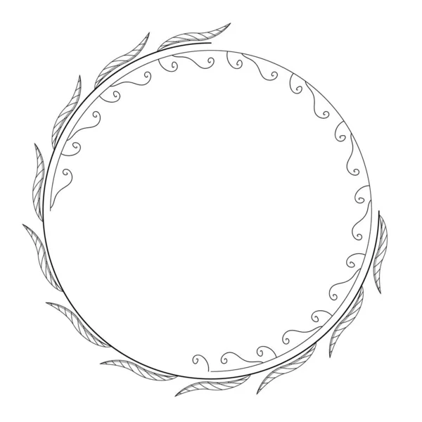 Abstract Black Simple Line Circle Leaf Leaves Frame Flowers Doodle — Stockvektor