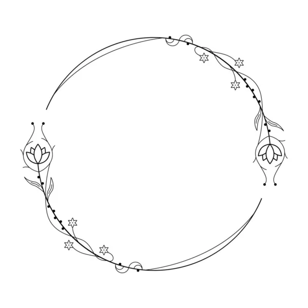 Abstract Black Simple Line Circle Leaf Leaves Frame Flowers Doodle — Vetor de Stock