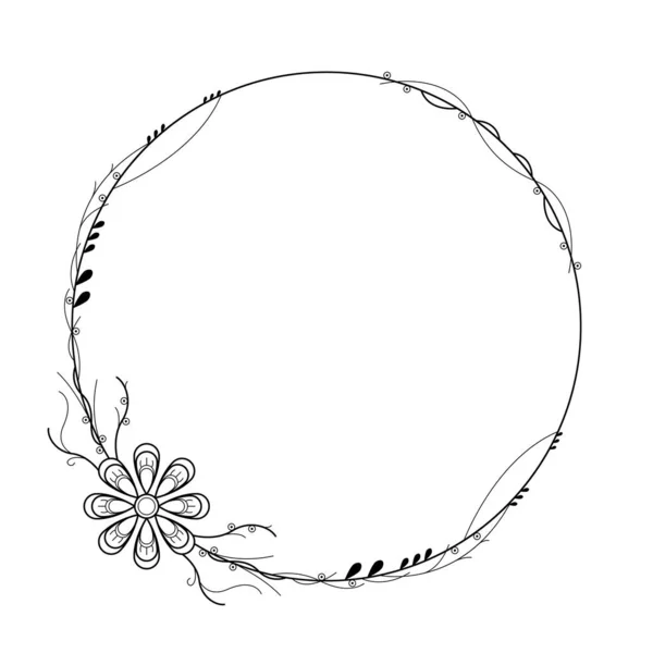 Abstraktes Schwarz Simple Line Circle Leaf Leaves Frame Flowers Doodle lizenzfreie Stockillustrationen