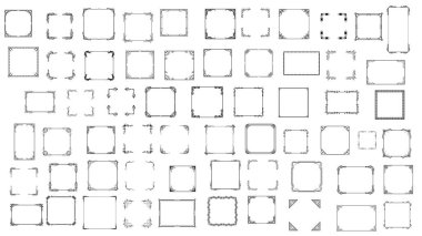 Büyük Set Siyah Basit Çizgi Çerçeve Koleksiyonu Doodle Meydanı Çiçek Çerçeve Elementleri Vektör Tasarım Tasarım Tasarımı Çizimi Banner İçin İzole Resimler