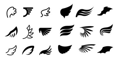 Siyah Çizgi Düz Koleksiyon Kanat Vektörü Simge Tüylü Tasarım Tasarım Çizim Çizimi Çizim Çizimlerini Ayarla