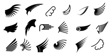 Siyah Çizgi Düz Koleksiyon Kanat Vektörü Simge Tüylü Tasarım Tasarım Çizim Çizimi Çizim Çizimlerini Ayarla