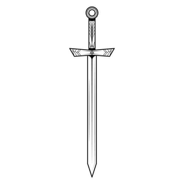 Abstract Black Simple Line Metal Sword Blade Weapon Doodle Outline — стоковый вектор