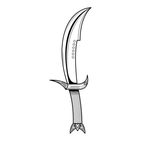 Abstraktes Schwarz Einfache Linie Metall Schwert Messer Dolchklinge Waffe Doodle — Stockvektor