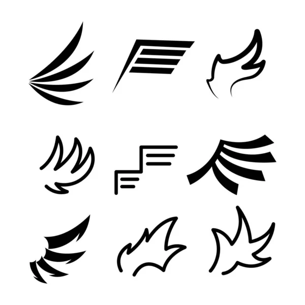 Set Black Line Flat Collection Wings Vector Icon Feather Design — Stockový vektor