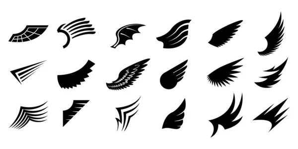 Набор Черная Линия Плоская Коллекция Крыльев Векторная Икона Перо Дизайн — стоковый вектор