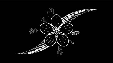 Bitkilerle Soyut Piyano Anahtarları Müzik Klavyesi Enstrümanı Brunch Botanik Doodle Özeti Melt Şarkı Melodisi Vektör Tasarım Biçimi
