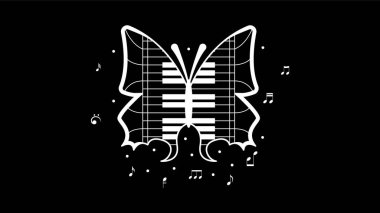 Soyut Kelebek Böceği Piyano Anahtarlı Müzik Notaları Klavye Aracı Doodle Ana Hattı Melodi Şarkısı Vektör Tasarım Biçimi