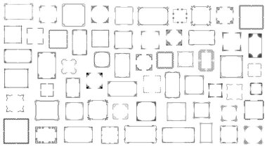 Büyük Set Siyah Basit Çizgi Çerçeve Koleksiyonu Doodle Meydanı Çiçek Çerçeve Elementleri Vektör Tasarım Tasarım Tasarımı Çizimi Banner İçin İzole Resimler