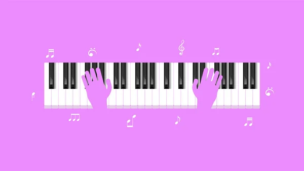 Abstrato Roxo Piano Chaves Música Teclado Com Mãos Instrumento Canção —  Vetores de Stock