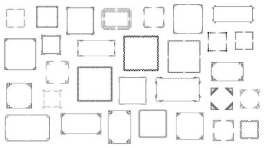 Büyük Set Siyah Basit Çizgi Çerçeve Koleksiyonu Doodle Meydanı Çiçek Çerçeve Elementleri Vektör Tasarım Tasarım Tasarımı Çizimi Banner İçin İzole Resimler