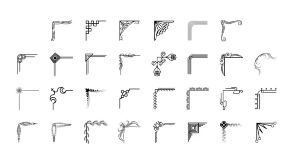 Dibujo Mano Del Sistema Esquinas Diferentes Formas Decoración Flor Vector — Vector de stock