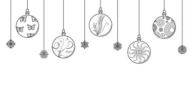 Black Doodle Özeti Basit Hat Mutlu Noel Yılbaşı Baloları Kar Taneleri Tatil Dekorasyonları Mutlu Yeni Yıl Vektör Tasarımı Tarzı