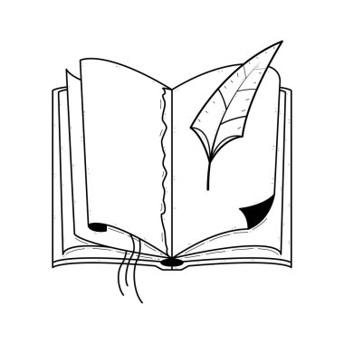 Tüy Karalama Özeti içeren soyut Siyah Basit Satır Açık Kitap. Element Vektör Tasarım Stili Tasarımı Okuma, Eğitim için Beyaz Arkaplan Resimlerinde İzole Edildi, Gevşe