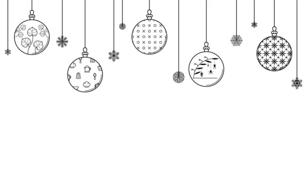 Black Doodle Outline Simple Line Abstract Frohe Weihnachten Weihnachtskugeln Mit — Stockvektor