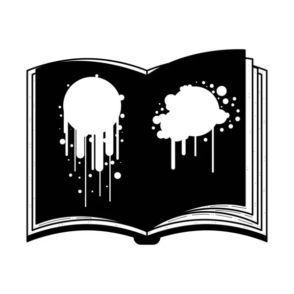 Streszczenie Black Simple Line Open Book Blots Doodle Outline Element — Wektor stockowy