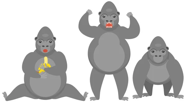 Σύνολο Αφηρημένη Συλλογή Επίπεδη Γελοιογραφία Διαφορετικό Ζώο Gorilla Monkey Primate — Διανυσματικό Αρχείο