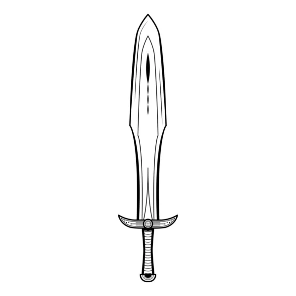 Abstract Black Simple Line Metal Sword Blade Weapon Doodle Outline — стоковый вектор