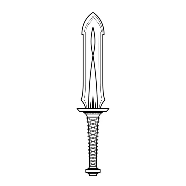 Abstraktes Schwarz Einfache Linie Metall Schwert Messer Dolchklinge Waffe Doodle — Stockvektor