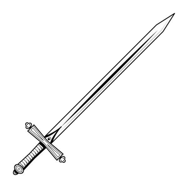 Abstract Black Simple Line Metal Sword Blade Weapon Doodle Outline — стоковый вектор