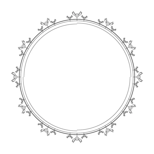 Абстрактна Чорна Проста Лінія Круглий Круг Листям Рамка Квіти Дудл — стоковий вектор