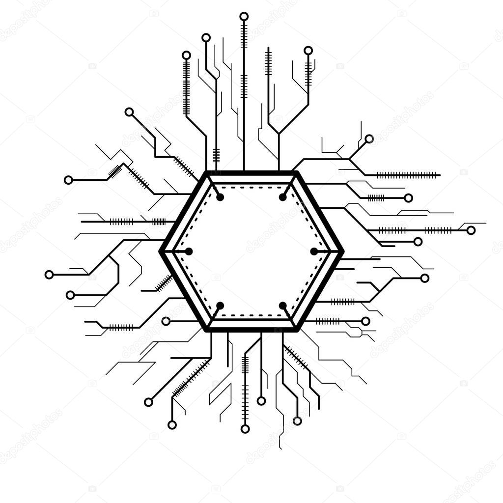Abstract Black Simple Line Cpu, Computer, Technology Doodle Outline Element Vector Design Style Sketch Isolated On White Background Illustration