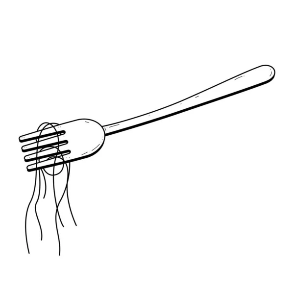 Fourchette Farce Cuisine Dessinée Main Abstraite Avec Nouilles Fast Food — Image vectorielle