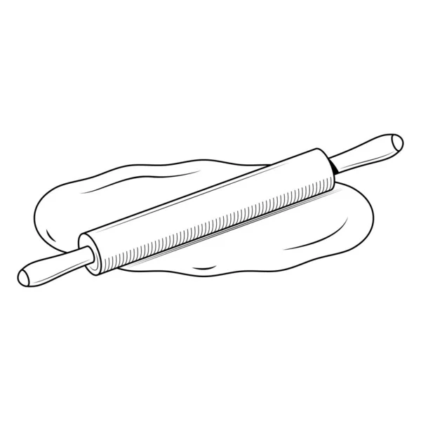 Abstraktní Ručně Kreslené Kuchyňské Náčiní Rolling Pin Rolls Out Dough — Stockový vektor