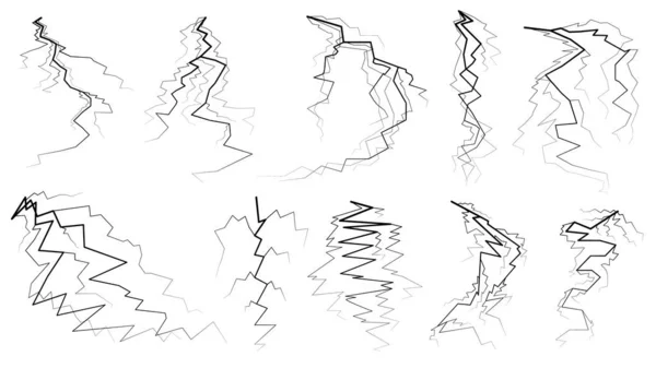 Set Black Outline Simple Line Abstract Collection Lightning Thunderstorm Abackground - Stok Vektor