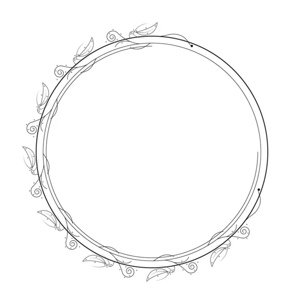 Abstract Black Simple Line Circle Leaf Leaves Frame Flowers Doodle — Vetor de Stock