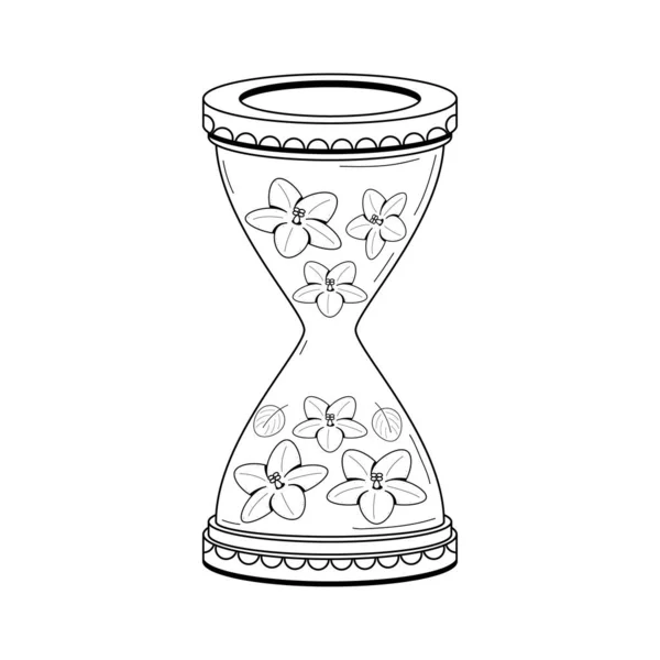 Abstract Hand Drawn Hourglass Clock Sand Flowers Doodle Concept Vector — Stock Vector