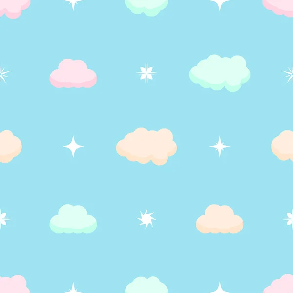 Abstrakt Doodle Seamless Pattern Clouds Stars Nature Sky Fabric Background – stockvektor