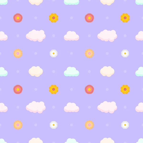 Nubes Sin Costura Abstractas Del Patrón Doodle Con Las Flores — Vector de stock