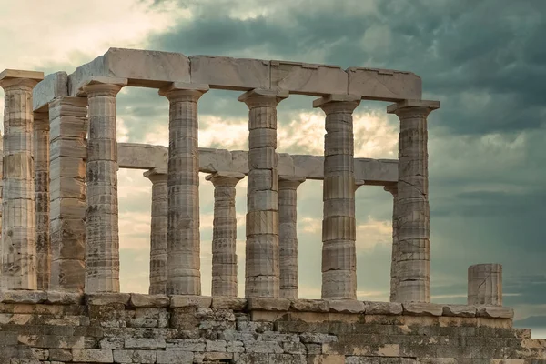 Templo Poseidon Grécia Contra Céu Dramático — Fotografia de Stock