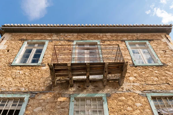 Old Balcony House Galaxidi Greece Abandoned House Sky —  Fotos de Stock