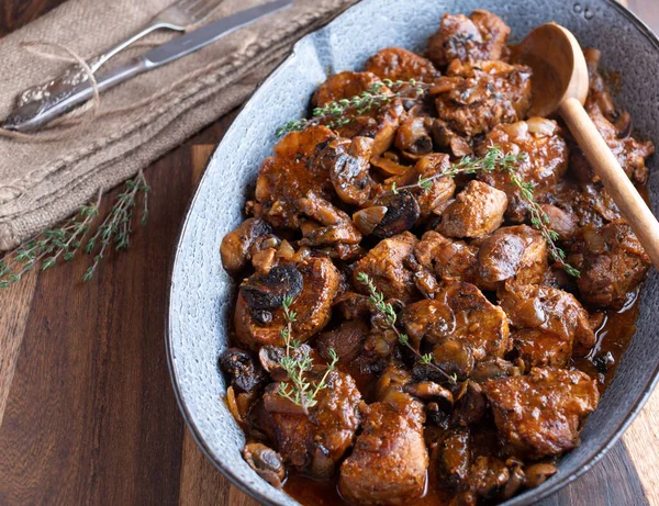 Pork Tenderloin Mushroom Sauce Delicious Meat Dish Holiday Sunday Dinner — Stock Photo, Image