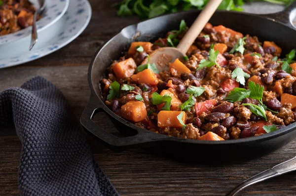 Comida Saludable Sin Gluten Con Delicioso Guiso Frijoles Cocinado Con —  Fotos de Stock