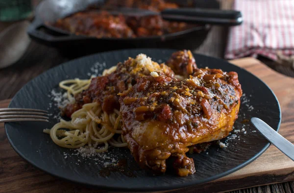 Delicious Traditional Italian Chicken Dish Braised Chicken Legs Cooked Tasty — Foto Stock