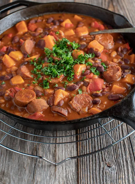 Spicy Stew Mexican Tex Mex Style Chorizo Sausage Sweet Potatoes — Stock Photo, Image