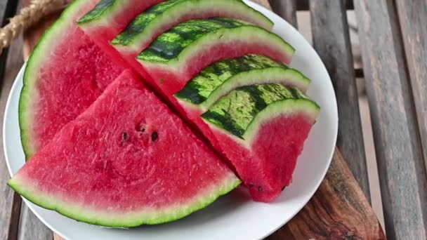 Closeup Sliced Watermelon Plate — Stock video