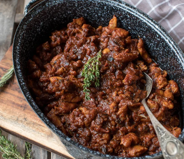 Delicious Italian Chicken Ragout Alla Cacciatore Cooked Tomatoes Galric Rosemary — Stock Photo, Image