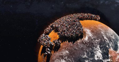 Overpopulation of planet Earth, Drought and famine 3D render clipart
