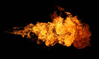 Ateş ve yanan alev meşalesi grafik tasarım kullanımı için siyah arkaplanda izole edildi