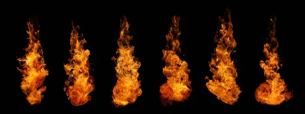 Conjunto Fuego Llama Ardiente Aislados Sobre Fondo Oscuro Para Uso —  Fotos de Stock