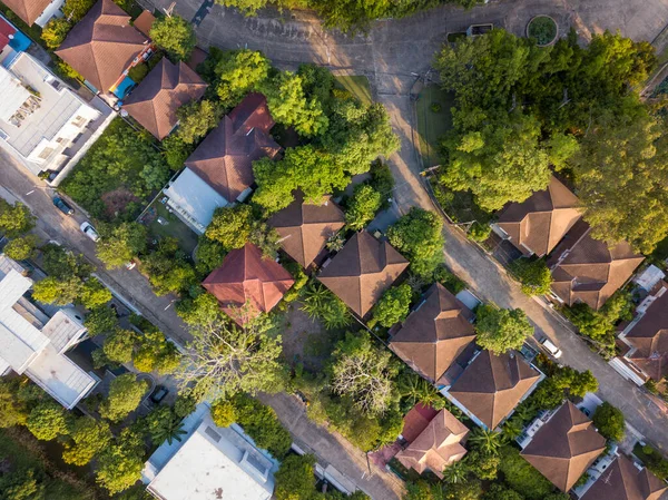 Flygdrönare Skott Förorten Område Omgiven Grön Miljövänlig Miljö För Bostäder — Stockfoto