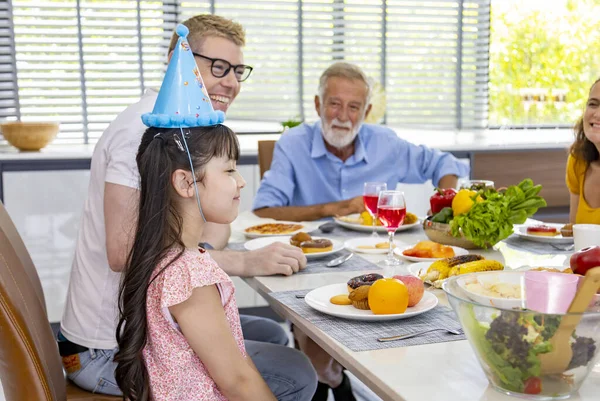 Little Girl Birthday Party Whole Family Different Generation Neighbor Joining — Stock Photo, Image