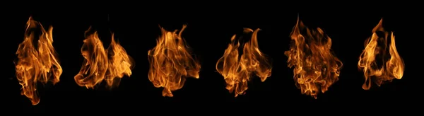 Fire Collection Set Flame Burning Isolated Dark Background Graphic Design — ストック写真