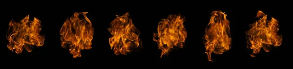 Feuer Sammlung Von Flammenbränden Isoliert Auf Dunklem Hintergrund Für Grafische — Stockfoto
