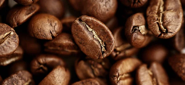Palone Ziarna Kawy Makro Zamknąć Pełna Klatka Rano Kawa Tło — Zdjęcie stockowe